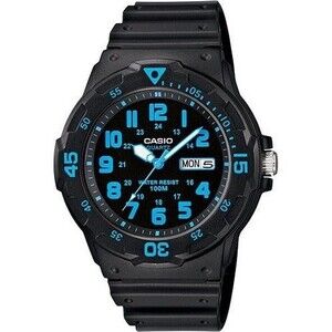New in Box Casio MRW200H-2BV Analog Watch Black Resin Band Day Date 100 Meter WR